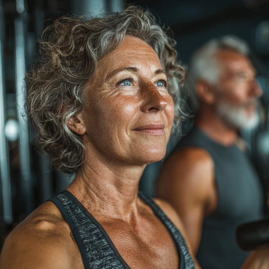 Літня жінка виконує фітнес-вправи
